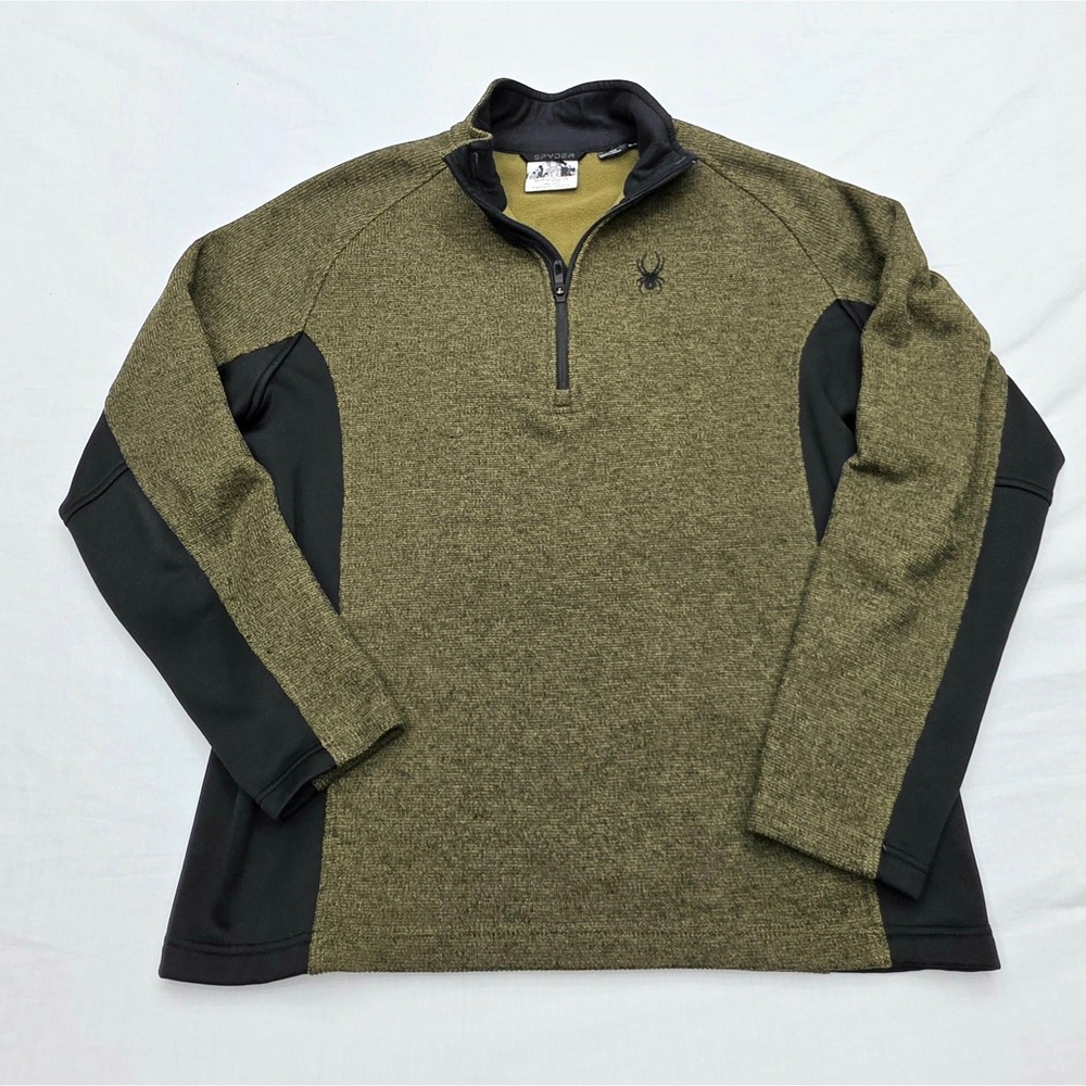 Spyder Mens XL‎ 1/4 Zip Fleece Pullover Sweater Knit Olive Green Black 1299048